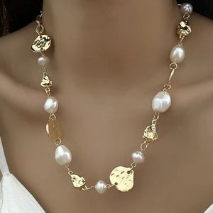 Trendy Gold Color Metal and Pearl Necklace